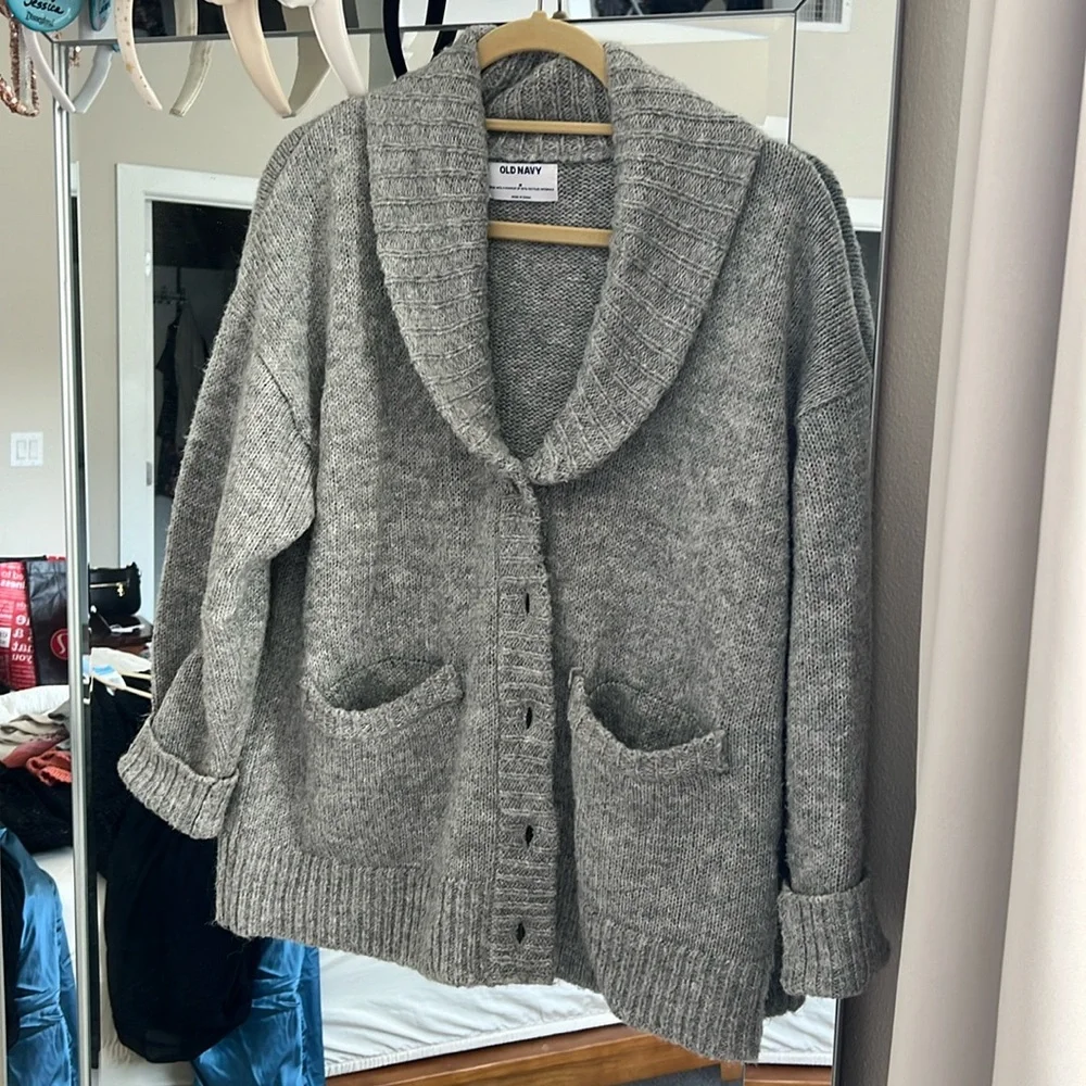 Old Navy Gray Shawl Collar Buttoned Cardigan - Picture 1 of 4
